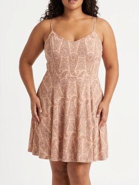 Old Navy Boho Pink Paisley Rayon Dress Adjustable Spaghetti Straps Size XXL